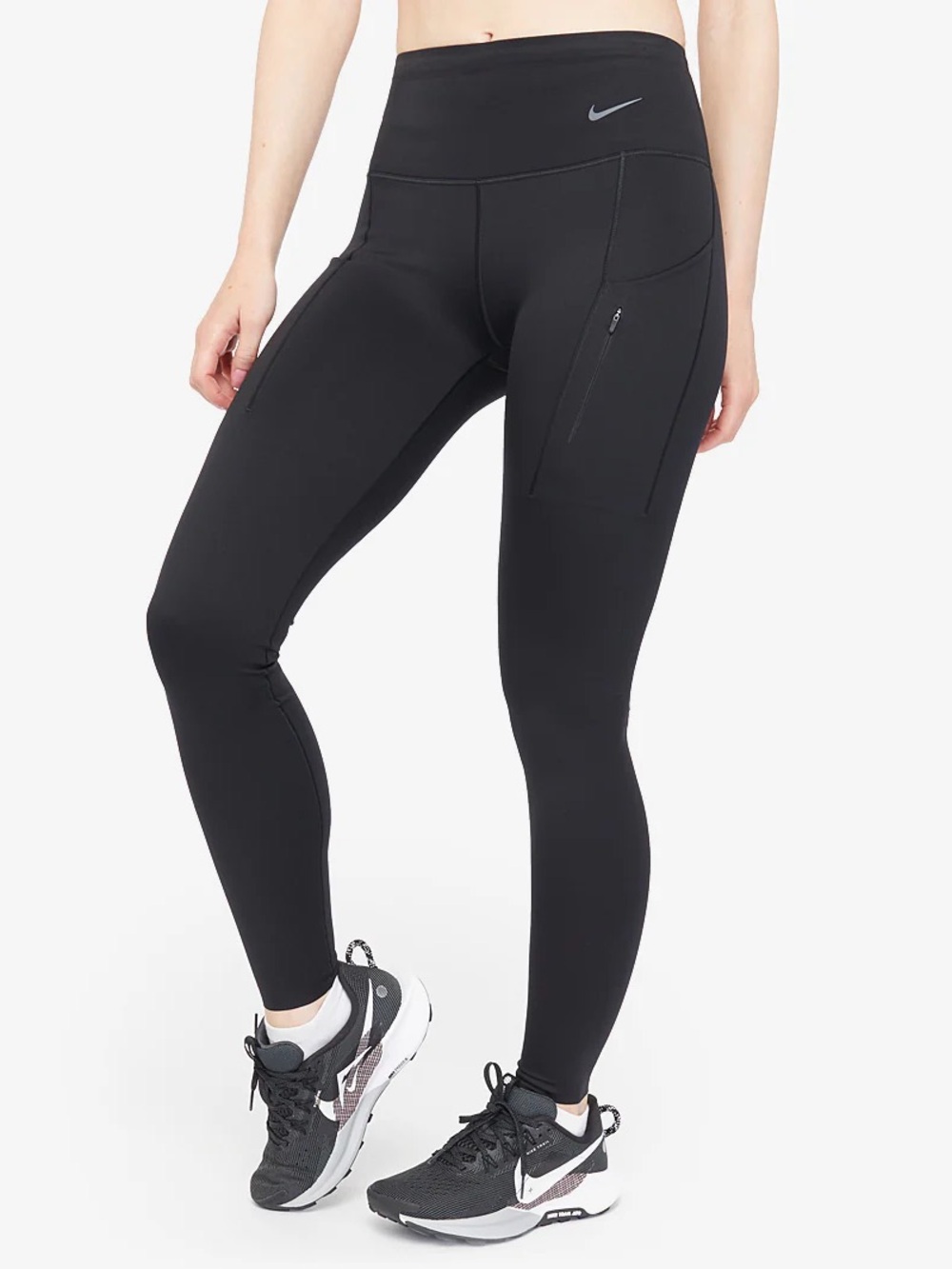 Nike Black Leggings High Rise Black with Pockets and Grey Swoosh